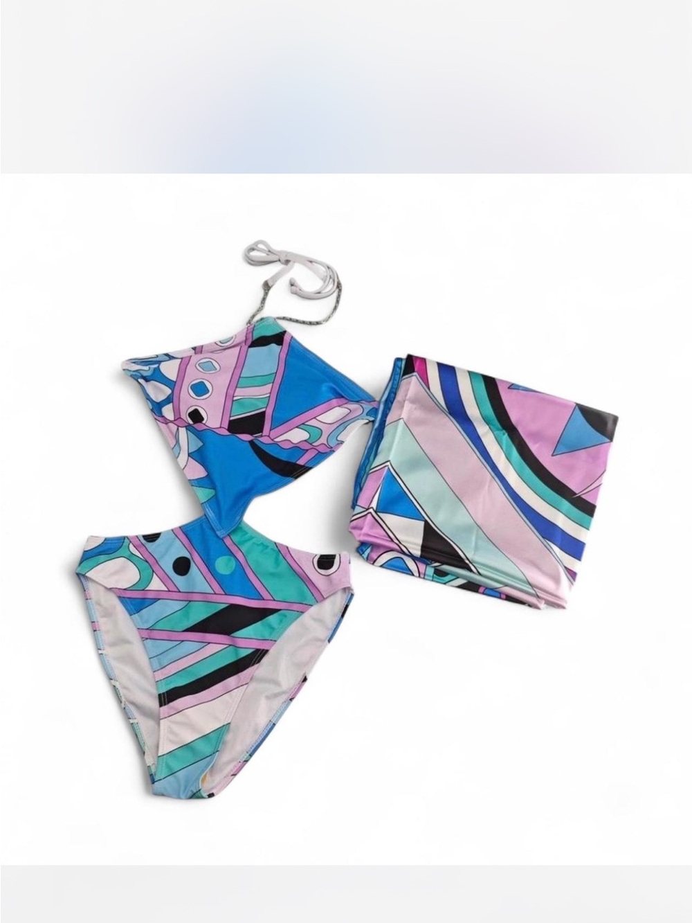 Emilio Pucci Kids Geometric Two-Piece Bikini in Blue, Pink & Teal